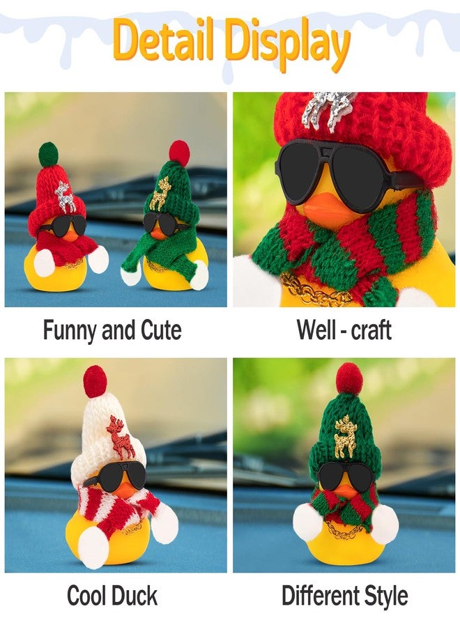 wonuu Christmas Rubber Duck Car Ornaments Car Decorations Christmas Accessories Elk Hat Scarf and Necklace, Green-Green Scarf - Image 4